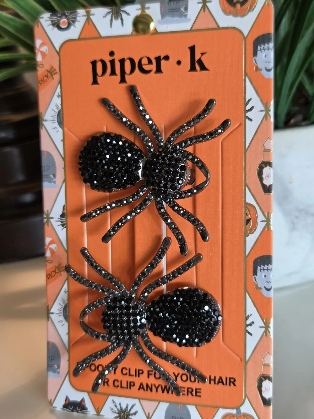 Piper·k Black & Silver Crystal Spider Metal Hair Clips